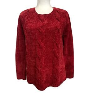 Women’s Red Cable Knit Sz Small Soft Chenille Sweater Pullover By Karen Scott